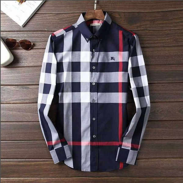 2019 American business brand self-cultivation plaid shirt, fashion designer brand long-sleeved cotton casual shirt striped famous shirt 99