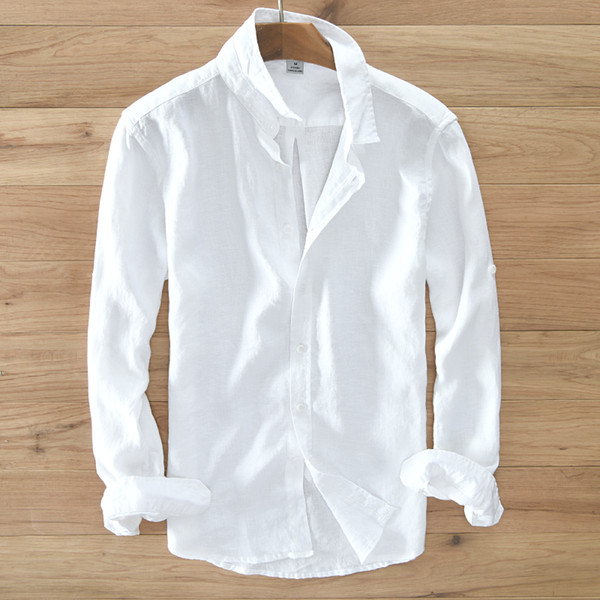 Men's 100% pure linen long-sleeved shirt men brand clothing men shirt S-3XL 5 colors solid white shirts camisa shirts mens