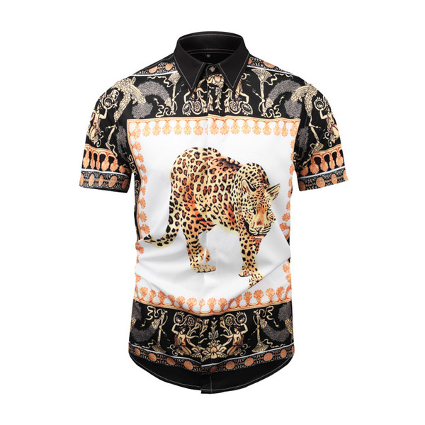 True Reveler 3D tiger short sleeve shirts men royal crown blouse flower leopard shirts character angel panther hip hop tops