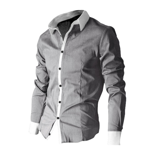 Wholesale- 2017 NEW Men Dress Shirts Long Sleeved Casual Shirt with Cufflink - Gray