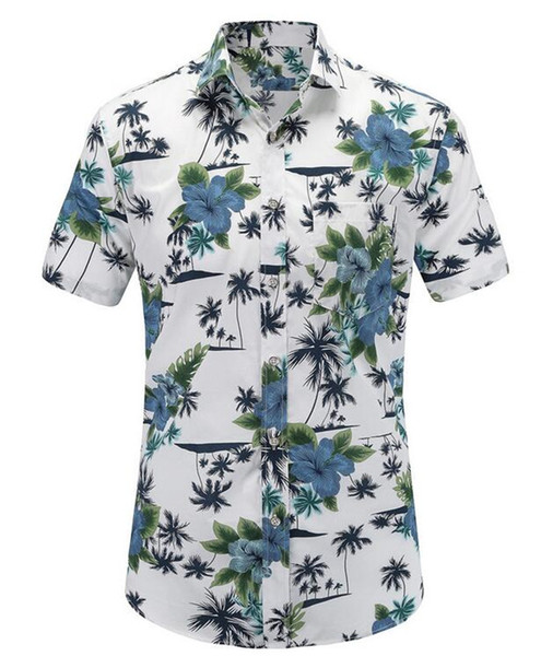 Tropical Printed Summer Slim Tops Men Shirt Beach Hawaiian Men Dress Shirt Short Sleeve Print Casual US Size