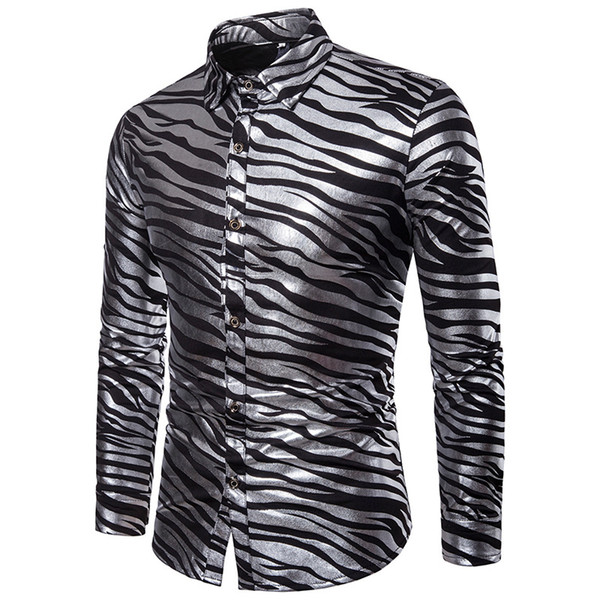 Fashion Men Slim Fit Long Sleeve Shiny Shirt Red White Black Striped Casual Business Shirt Tops Plus Size S-XXL Camisa Masculina