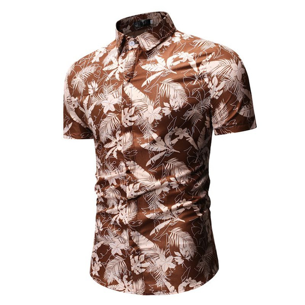 2019 Summer New Arrival Short Sleeve Hawaiian Shirt Slim Fit Fashion Floral Print Men's Dress Shirts Plus Size Men's Shirt