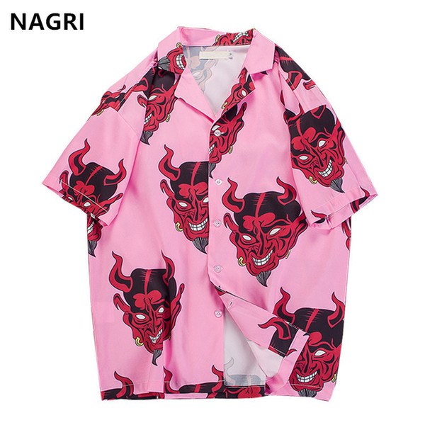 hip hop streetwear shirts men Devil Full Printing short sleeve summer floral rapper harajuku loose hawaiian korean shirts camisa