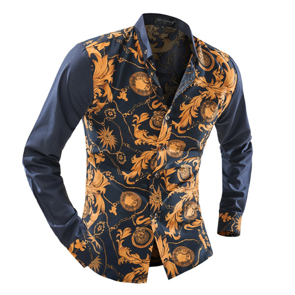 MUQGEW 2019 New Arrvial Spring Summer Men Shirt Long Sleeve Flower Printed Shirts Men Chemise Homme Manche Longue