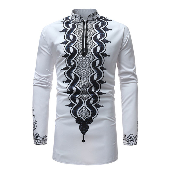 Mens African Dashiki Dress Shirt Brand New Traditional Dashiki Maxi Man Shirt Men Slim Fit Long Sleeve Shirts Chemise Homme