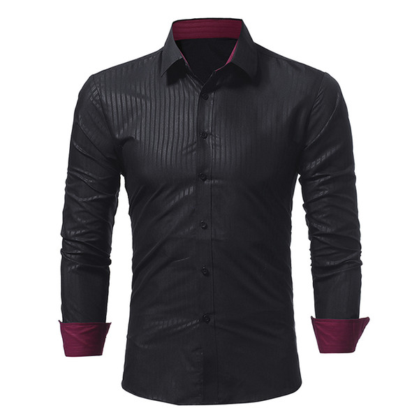 Brand 2017 Fashion Male Shirt Long-Sleeves Tops Classic Dark Stripes Embossed Mens Dress Shirts Slim Men Shirt 3XL