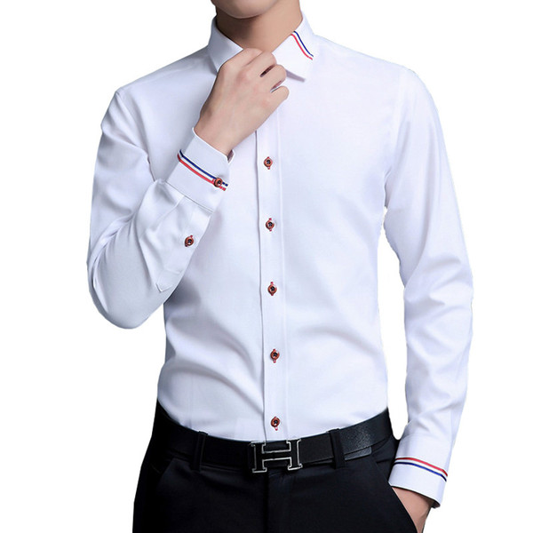 Dress Shirts Men Fashion Oxford Shirts Long-Sleeve Slim Fit Social Casual White Shirt RS-369