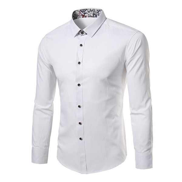 Plus Size Men's Floral Patchwork Turn Down Collar Long Sleeve Shirt Slim Fit Top