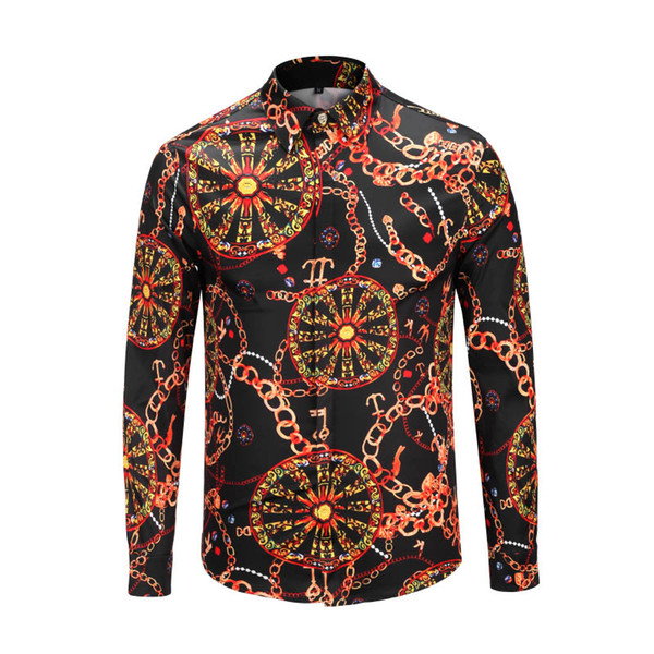 True Reveler nightclub shirts design men long sleeve classic black red blouse gold Chain 3D print fashion hip hop tops