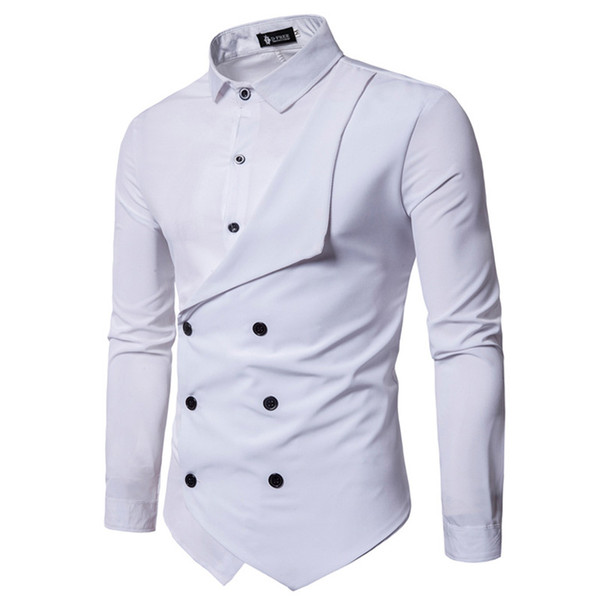 Men Shirt 2018 Spring New Brand Men's Slim Fit Dress Shirt Male Long Sleeves Fake two Casual Camisa Masculina Size M-XXL