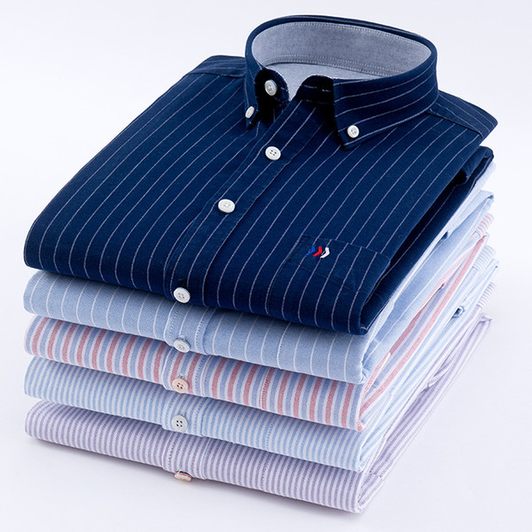 High-end business leisure pure cotton Oxford shirt free ironing men Cotton Long Sleeve Striped shirt Korean version loose