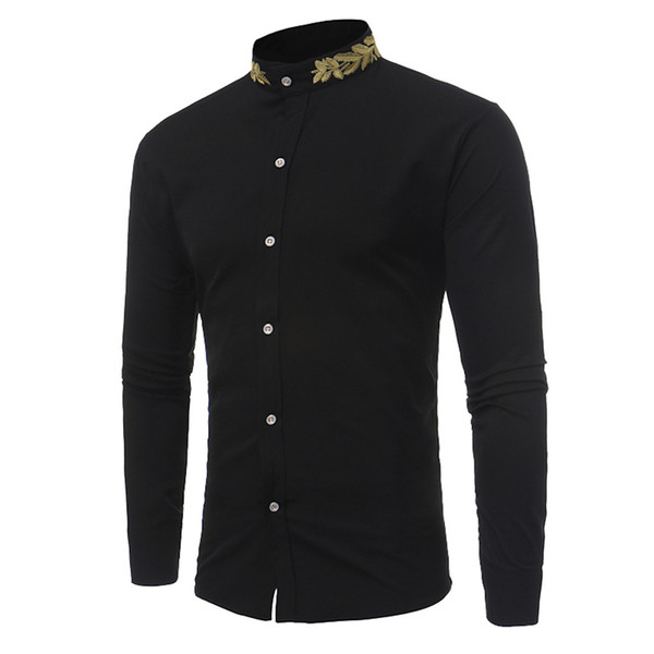 New Spring Autumn Shirt Men Long Sleeve Stand Collar Shirt Men Slim Fit Button Formal Occasion Shirts