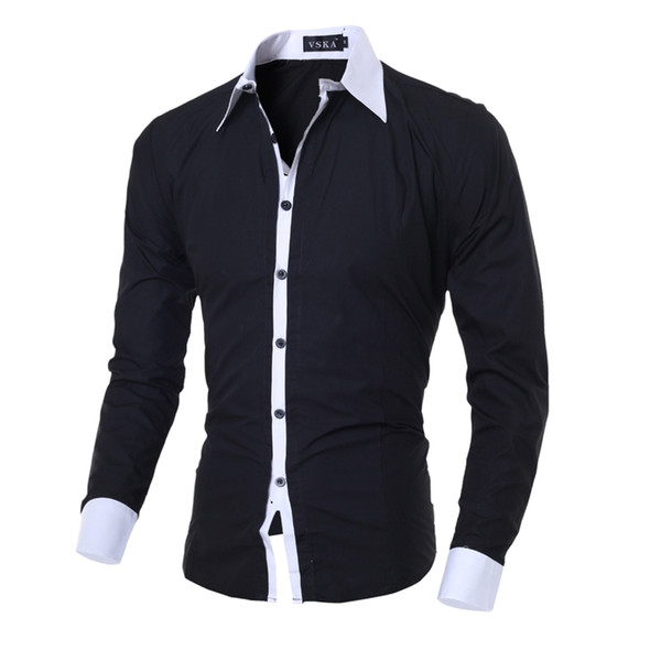 New Fashion Brand Casual Men Shirt Long Sleeve Slim Fit Solid color Shirt Black Mens Dress Shirts Men Social Clothes M-XXL