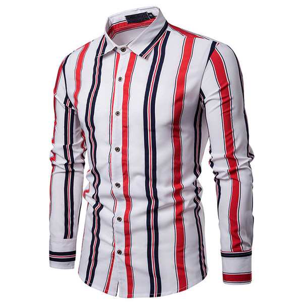 Fashion Mens Formal Slim Regular Fit Long Sleeve Stylish Cotton Luxury Shirt Casual Button Business Dress Shirt Tops Red White