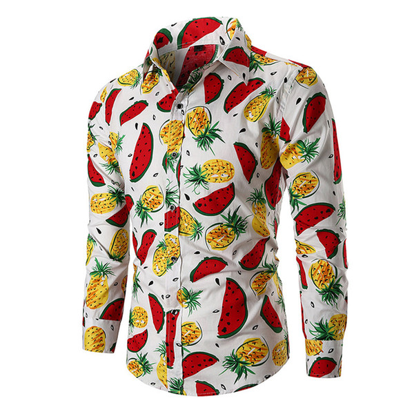 Hip Hop Fruit Pattern Man Shirt Long Sleeve Male Party Blouse Turn-down Collar Tops Funny Fruits Print Shirts Boy 3XL Slim BLusa