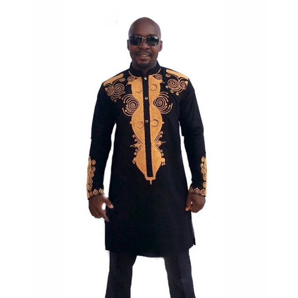 Mens Tribal Style African Retro Shirt Men Black Panther Floral Blouses Fashion Stand Collar Long Sleeve Dashiki Shirts