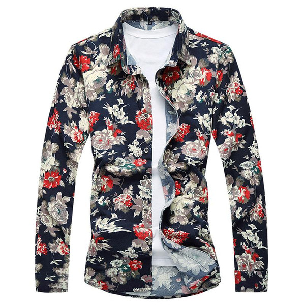 Wholesale- Floral Shirt Men Long Sleeve Shirts 2017 Fashion Men Hawaiian Shirt Luxury 6XL 7XL Plus Size Camisa Masculina High Quality T186