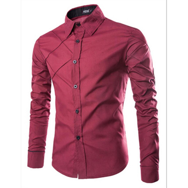 Wholesale- Fashion Autumn Men Shirt Brand Clothing Cotton Long Sleeve Turn-down Collar Dress Shirts Office Work Wear Casual Button Shirt Y1