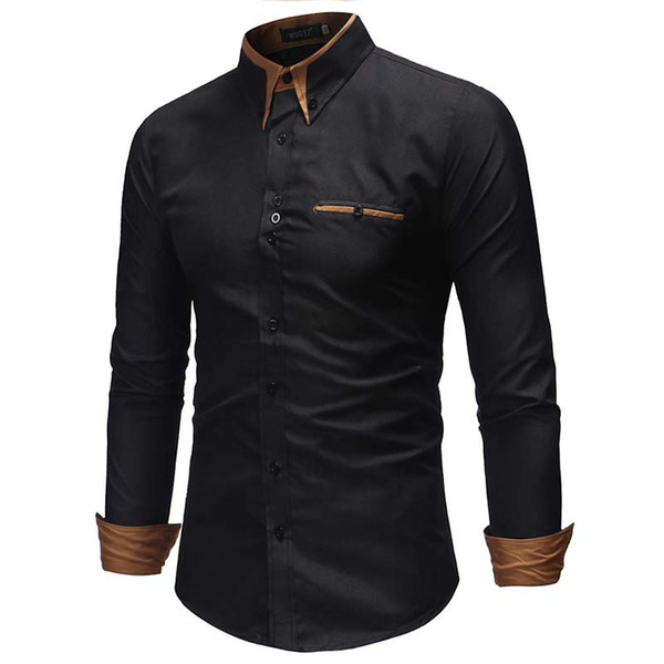 Fashion Brand Men Shirt Pocket Decoration Dress Shirt Long Sleeve Slim Fit Camisa Masculina Casual Male Shirts Large Size