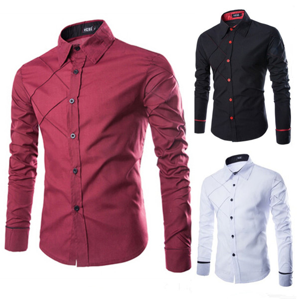 Wholesale- Fashion Autumn Men Shirt Brand Clothing Cotton Long Sleeve Turn-down Collar Shirts Office Work Wear Casual Button Shirt 2016 New