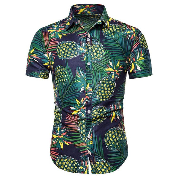 Social Shirt for Man Pineapple Print Hawaiian style Mens dress Shirts Short sleeve Blouse Men's clothing Casual Summer