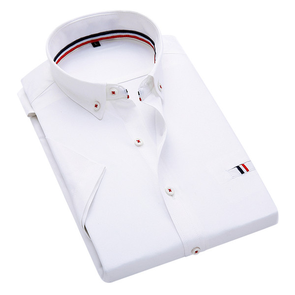 Business shirt men's solid color Slim short-sleeved shirt four-color ribbon stitching fashion boutique cotton men's summer