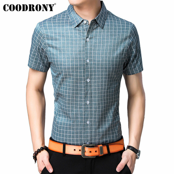 COODRONY Brand Men Cotton Shirt 2019 Summer Cool Short Sleeve Shirt Men Clothes Classic Plaid Business Casual Mens Shirts S96057