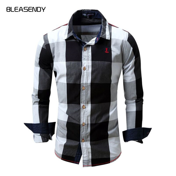 2018 spring new men's plaid shirt 100% cotton Business Fashion Casual Long-sleeved shirt Dress Shirts Brand clothes Plus Size