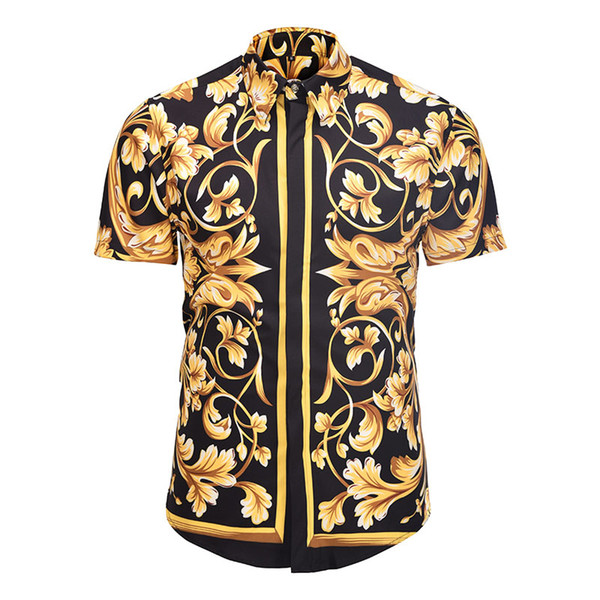 True reveler short sleeve men shirts summer design trend style black gold flowers blouse fashion Paisley wedding shirts man tops