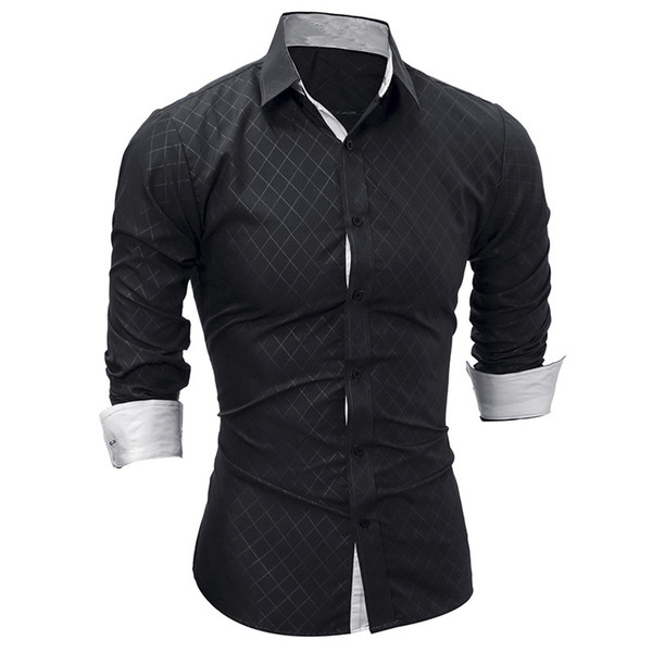 New Men Long Sleeve Casual Shirt Fashion Tuxedo Shirt Solid Color Slim Fit Black Mens Dress Shirts Camisa Social Masculina