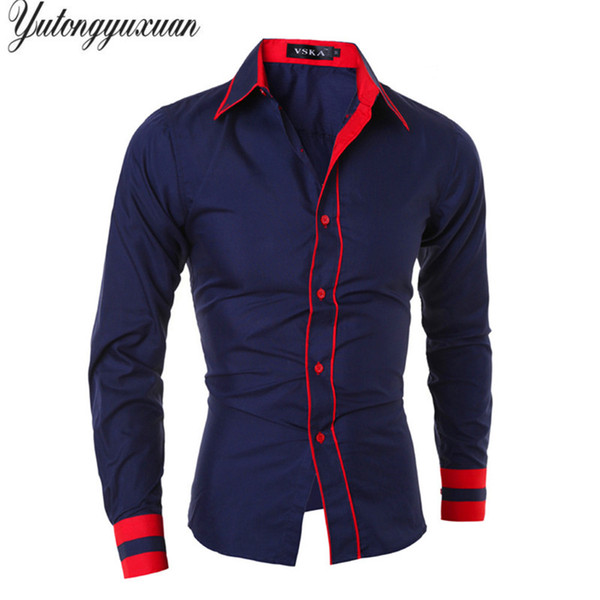 2017 Full Solid Cotton M-xxl Men Slim Fashion Shirt Casual Long Sleeve Stripes Chemise Homme Camisa Masculina Male Wedding Tops