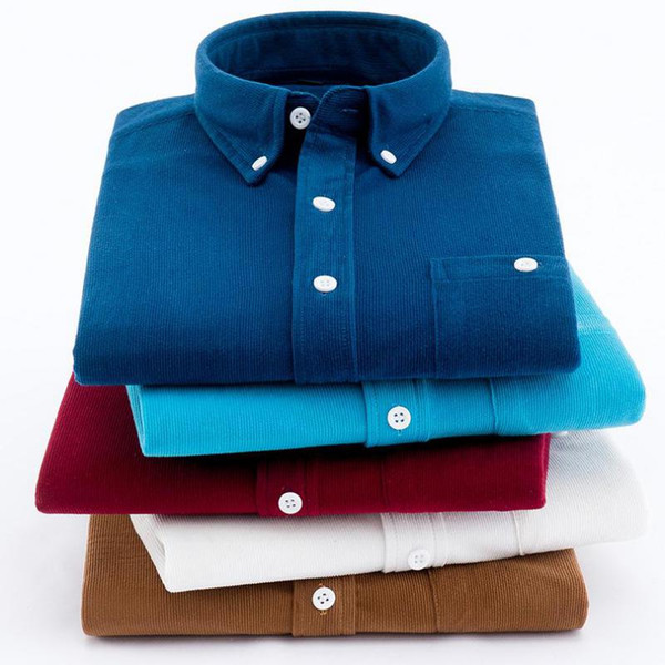 Solid color shirt male 2019 long sleeve blue corduroy Top Slim shirts Plus size 5XL spring and autumn fashion office shirt Black