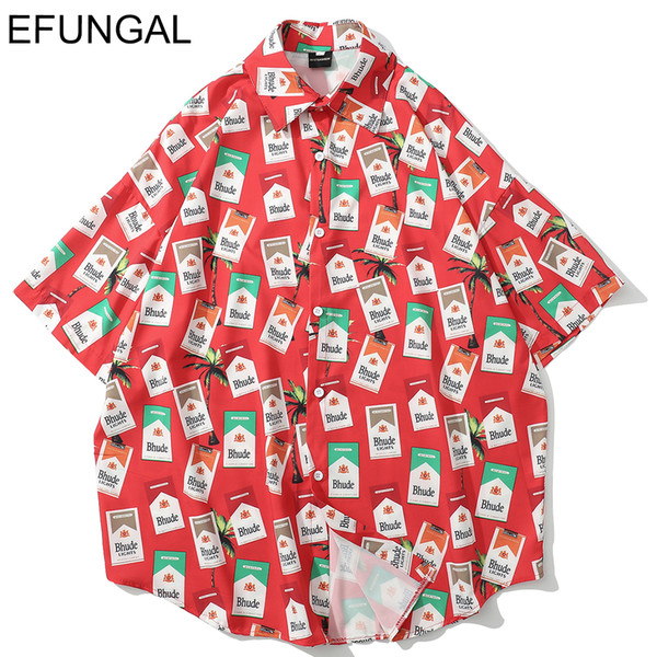 EFUNGAL Cigarette Case Full Print Vintage Shirts Men Short Sleeve 2019 Summer Hip Hop Shirt Short Sleeve Tees Casual Streetwear