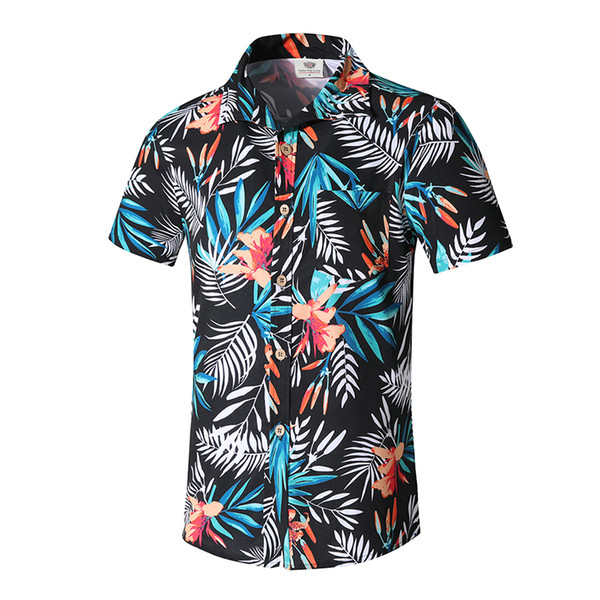 Men's Short Sleeve Beach Shirt New Summer Style Leaf print Men Casual Beach Hawaii Shirts camisa hombre Summer Top M-5XL