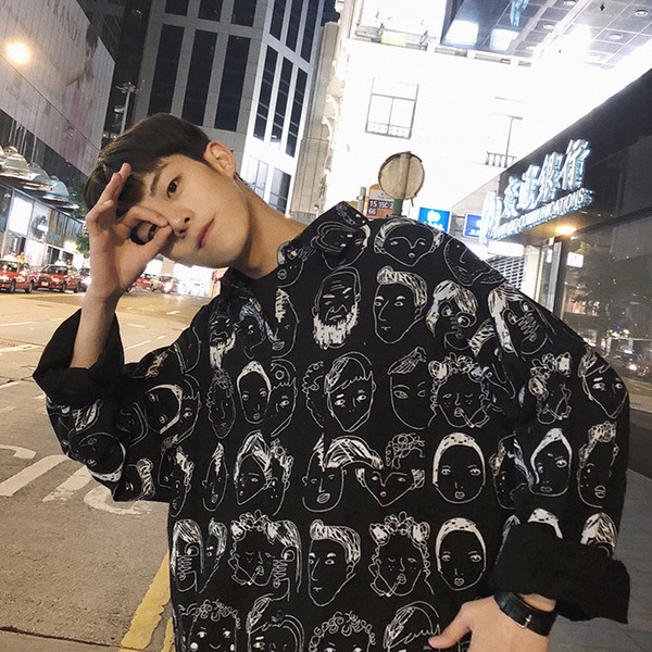 Hairhead Printing Loose Oversized Summer Long Sleeved Boys Men Shirt