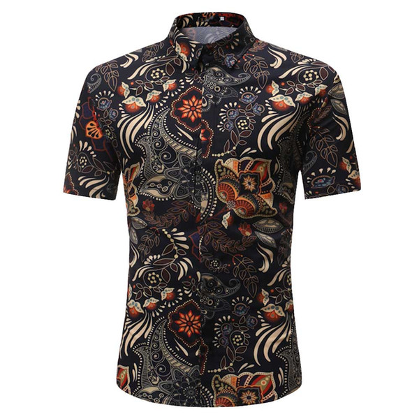 en Shirt Summer Style Palm Tree Print Beach Hawaiian Shirt Men Casual Short Sleeve Hawaii Chemise Homme Asian Size 3XL#N20