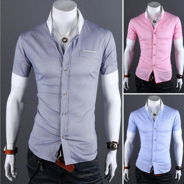 Wholesale-2016 hot style new men leisure short-sleeved shirt collar shirt bag mail