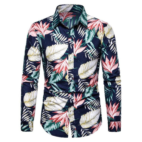 Hawaiian Shirt for Men Long sleeve Casual Blouse Men Slim fit Floral Social Men's Shirts Summer hip hop New