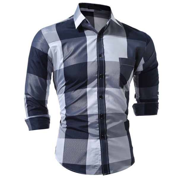 Brand 2017 Fashion Male Shirt Long-Sleeves Tops Fashion Hit Color Big Plaid Mens Dress Shirts Slim Men Shirt 3XL