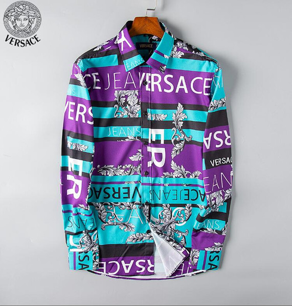 Spring/summer 2019 fashion new European and American menswear brand designer business casual printed long-sleeve shirt size s-3xl -a1