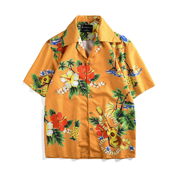 2019 Flower Print Hawaiian Shirt Casual Beach Shirts For men Summer Open Stitch Short Sleeve cotton Shirts Tops chemise homme