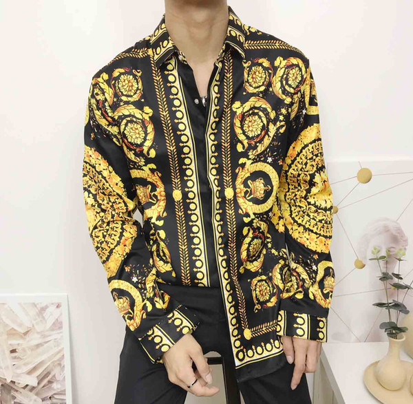 Hot Brand New Men's Dress Shirts Fashion Harajuku Casual Shirt Men Medusa Black Gold Fancy 3D Print Slim Fit Shirts