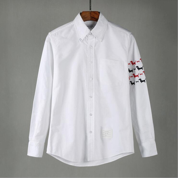 American Men's High Quality Fashion Brand THOM TB BROWN Casual Shirt Men's Cotton Loose Delicate Embroidered Shirt