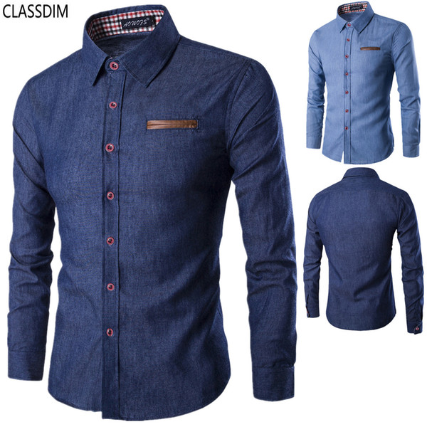 Free shipping!Men's cotton solid color casual long-sleeved shirt Men repair tall quality denim shirt 2 color options Size M-3XL