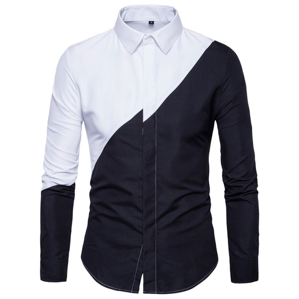 Original Men's Fashion Casual High-quality Mosaic Long-sleeved Shirt Youth Four Seasons Cotton Personality Black and White Hit Color Shirt