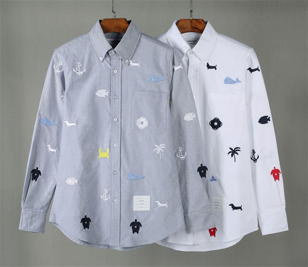 Men's American Style Thom TB Browne Brand Simple Casual Shirt Men's Cotton High Quality Exquisite Embroidery Classic Fashion Shirt