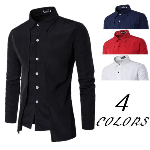 Men's fake two solid color casual shirts Men's skinny cotton shirt fashion Teen fashion novel 4 colors Size M-2XL