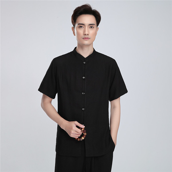 Shanghai Story 2022New Sale Linen Chinese Traditional Kung Fu Tops Short Sleeve Tang Suit Clothing For Men Linen Chinese Shirt Martial Arts