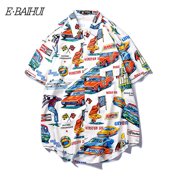 E-BAIHUI Summer Mens Shirts Streetwear Short Sleeve Hawaiian Beach Casual Shirt Floral Loose Shirts Men Clothing 669